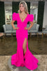 Load image into Gallery viewer, Hot Pink Mermaid Deep V Neck Long Formal Dress with Slit