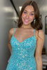 Load image into Gallery viewer, Sparkly Mermaid Sequins Sky Blue Long Formal Dress with Slit