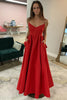 Load image into Gallery viewer, A Line Spaghetti Straps Red Long Formal Dress with Pockets