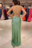 Load image into Gallery viewer, Halter Sparkly Green Sequins Long Formal Dress with Slit