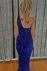 Load image into Gallery viewer, One Shoulder Sparkly Royal Blue Sequins Long Formal Dress with Slit