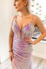 Load image into Gallery viewer, Deep V Neck Mermaid Sparkly Light Purple Sequins Long Formal Dress with Slit