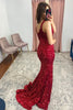 Load image into Gallery viewer, Sparkly Mermaid Burgundy Sequins Long Formal Dress with Slit