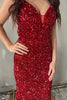 Load image into Gallery viewer, Deep V Neck Mermaid Sparkly Burgundy Sequins Long Formal Dress