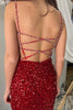 Load image into Gallery viewer, Deep V Neck Mermaid Sparkly Burgundy Sequins Long Formal Dress