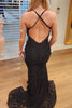 Load image into Gallery viewer, Deep V Neck Mermaid Black Long Formal Dress with Appliques