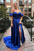 Load image into Gallery viewer, Off The Shoulder Sweetheart Royal Blue Long Formal Dress with Slit