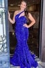 Load image into Gallery viewer, One Shoulder Royal Blue Sparkly Mermaid Sequins Long Formal Dress