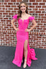 Load image into Gallery viewer, Off The Shoulder Hot Pink Mermaid Long Formal Dress with Feathers