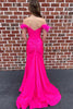 Load image into Gallery viewer, Off The Shoulder Hot Pink Mermaid Long Formal Dress with Feathers