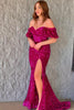 Load image into Gallery viewer, Sparkly Hot Pink Sequins Mermaid Long Formal Dress with Slit