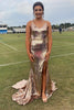 Load image into Gallery viewer, Sparkly Golden Sequins Mermaid Long Formal Dress with Fringes