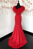 Load image into Gallery viewer, Red Mermaid Long Formal Dress with Feathers