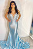 Load image into Gallery viewer, Sparkly Sky Blue Beaded Mermaid Long Formal Dress