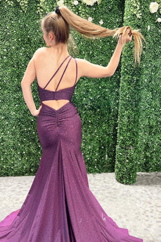 Sparkly Grape Sequins Mermaid Long Formal Dress with Slit