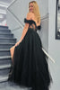 Load image into Gallery viewer, Sparkly Black Tulle Long Formal Dress with Lace