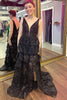 Load image into Gallery viewer, Sparkly Black Tiered Long Formal Dress with Slit