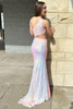 Load image into Gallery viewer, Sparkly Pink Sequins Long Formal Dress with Lace