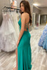 Load image into Gallery viewer, Green Sheath Spaghetti Straps Long Formal Dress with Slit