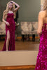 Load image into Gallery viewer, Hot Pink Sheath Sequins Long Formal Dress with Slit