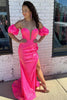 Load image into Gallery viewer, Sparkly Hot Pink Mermaid Sequins Long Formal Dress with Detachable Sleeves