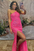 Load image into Gallery viewer, Sparkly Hot Pink Mermaid Sequins One Shoulder Long Formal Dress with Slit