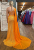 Load image into Gallery viewer, Sparkly Orange Corset One Shoulder Long Formal Dress with Deatchable Train