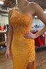 Load image into Gallery viewer, Sparkly Orange Corset One Shoulder Long Formal Dress with Deatchable Train