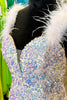 Load image into Gallery viewer, Sparkly White Mermaid Sequins Long Formal Dress with Feathers