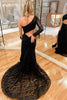 Load image into Gallery viewer, Sparkly Black Mermaid One Shoulder Lace Long Formal Dress with Sleeves