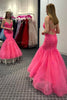 Load image into Gallery viewer, Hot Pink Mermaid Spaghetti Straps Long Formal Dress with Lace