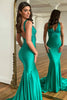 Load image into Gallery viewer, Sparkly Green Beaded Mermaid V-Neck Backless Long Formal Dress