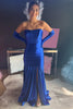 Load image into Gallery viewer, Royal Blue Corset Detachable Sleeves Mermaid Long Formal Dress with Slit