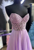 Load image into Gallery viewer, Lilac Corset A-Line Sweetheart Long Chiffon Formal Dress with Slit