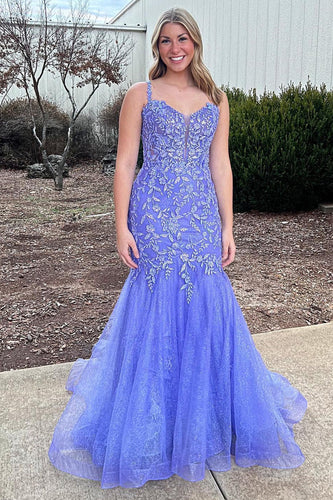 Purple Mermaid Long Formal Dress with Appliques