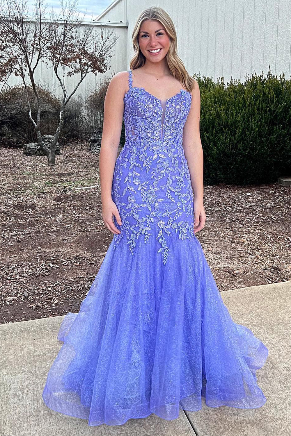 Purple Mermaid Long Formal Dress with Appliques