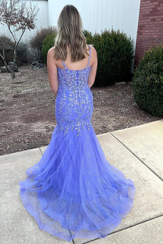 Purple Mermaid Long Formal Dress with Appliques