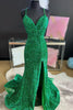 Load image into Gallery viewer, Sparkly Emerald Green Mermaid Long Sequins Formal Dress with Slit