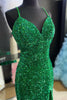 Load image into Gallery viewer, Sparkly Emerald Green Mermaid Long Sequins Formal Dress with Slit