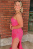 Load image into Gallery viewer, Sparkly Pink Sequins One Shoulder Long Formal Dress with Feathers