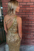 Load image into Gallery viewer, Sparkly Golden Sequins One Shoulder Long Formal Dress with Fringes