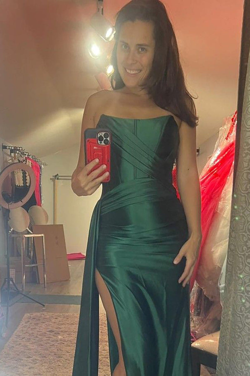 Load image into Gallery viewer, Dark Green Corset Sheath Long Formal Dress with Slit