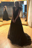 Load image into Gallery viewer, Sparkly A-Line Black Sequins Long Formal Dress with Slit