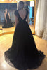 Load image into Gallery viewer, Sparkly A-Line Black Sequins Long Formal Dress with Slit