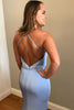 Load image into Gallery viewer, Simple Light Blue Halter Mermaid Long Backless Formal Dress
