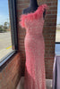 Load image into Gallery viewer, Sparkly Pink Sequins Long Formal Dress with Feathers