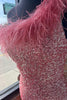 Load image into Gallery viewer, Sparkly Pink Sequins Long Formal Dress with Feathers