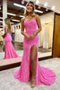 Load image into Gallery viewer, Sparkly Hot Pink Mermaid Sequins Long Formal Dress with Slit