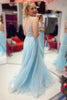 Load image into Gallery viewer, Deep V-Neck Sparkly Light Blue Long Formal Dress