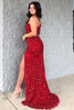 Load image into Gallery viewer, One Shoulder Sparkly Mermaid Sequins Red Long Formal Dress with Slit